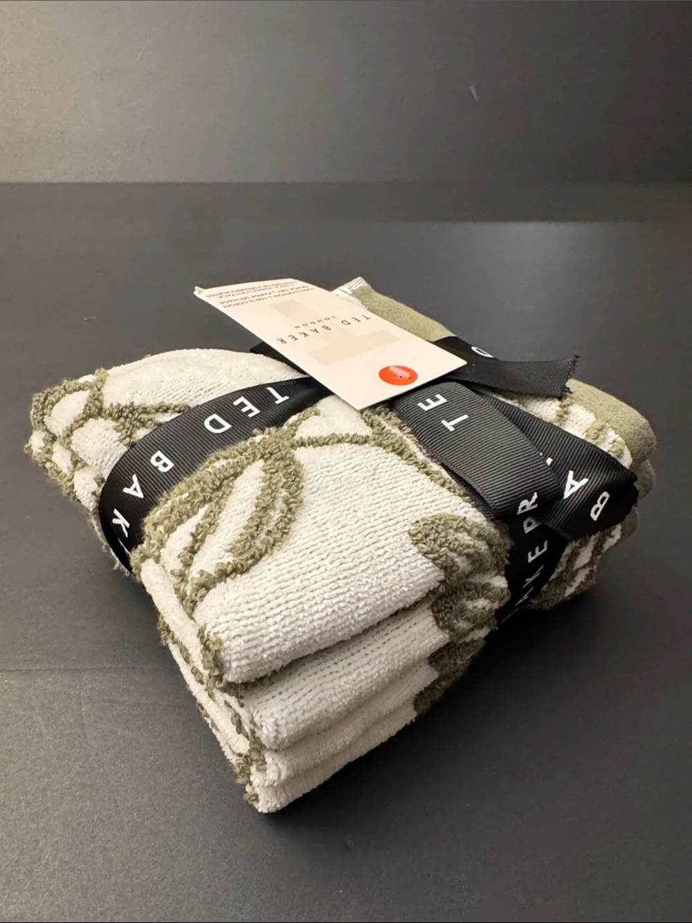 8pc TED BAKER London 100% Cotton Bath Towel Set - Quick Dry - Olive Green/White